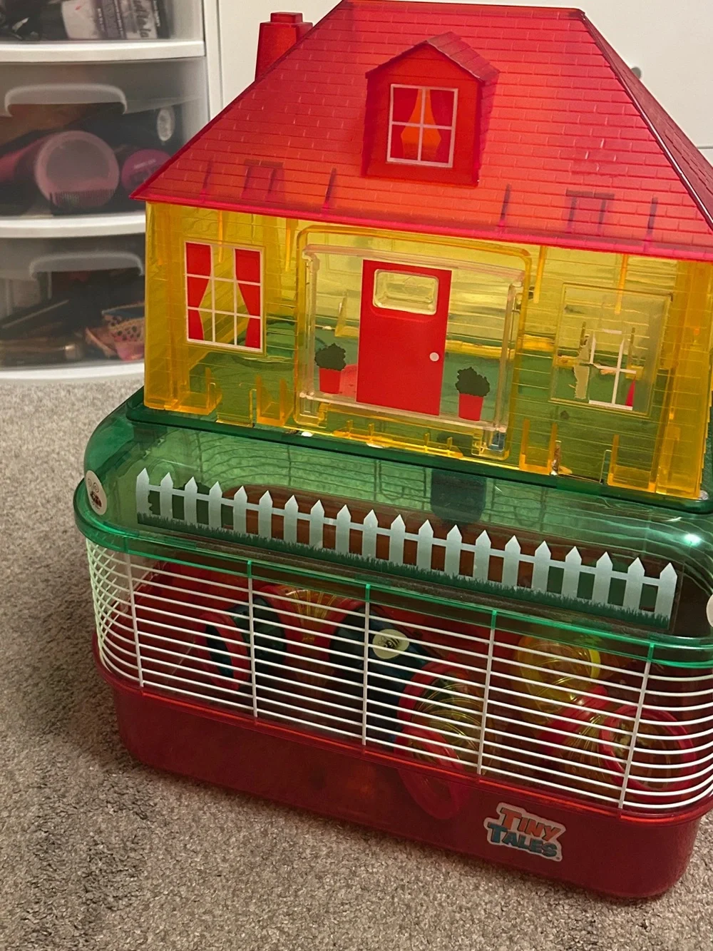 Multicolor Plastic Small Pet Cage - Red, Green, Yellow